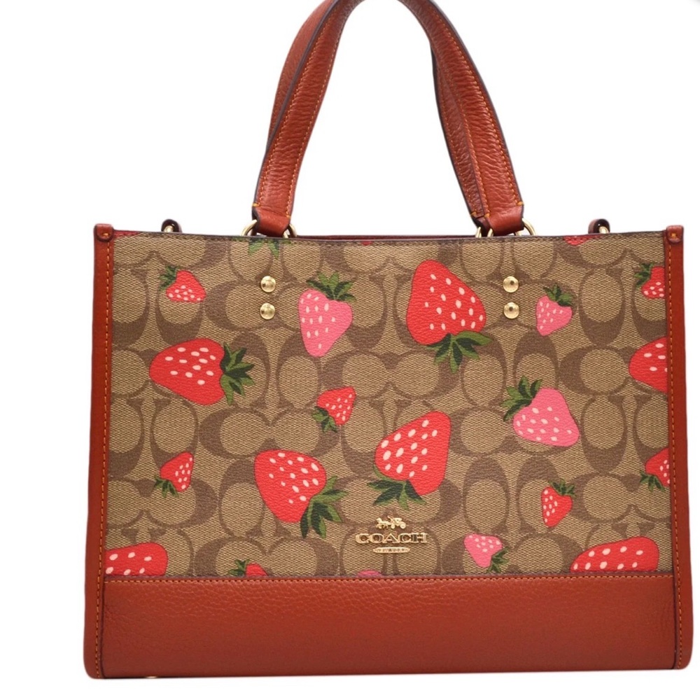 LOW START Coach Dempsey Carryall in signature canvas with strawberry print NWOT - Picture 2 of 11